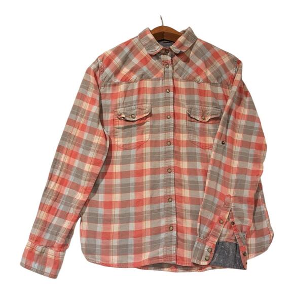 Jachs Girlfriend Plaid Bea Flannel Snap Button Down With 3/4 Sleeve Option L - Picture 1 of 8